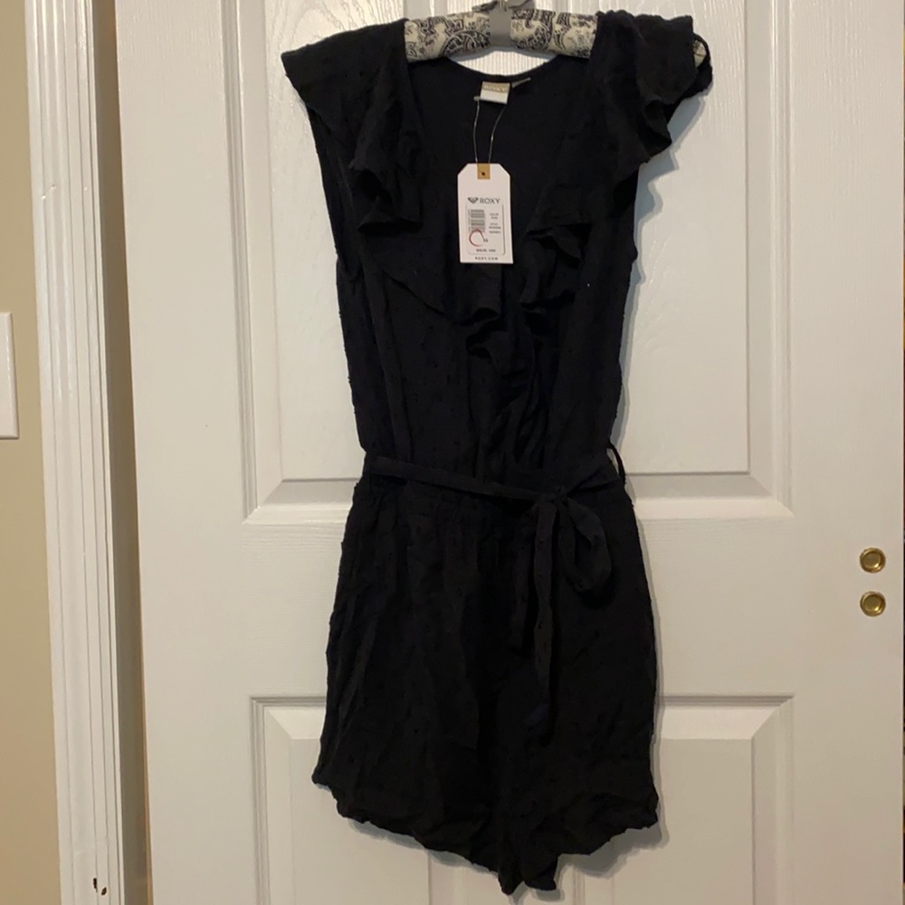 ROXY black ruffle eyelet romper